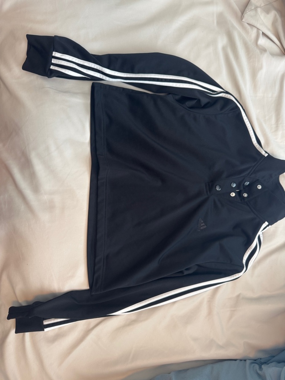 adidas Black and White Stripe Snap Pullover